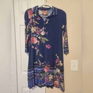 Johnny Was Navy Floral Midi Dress XS